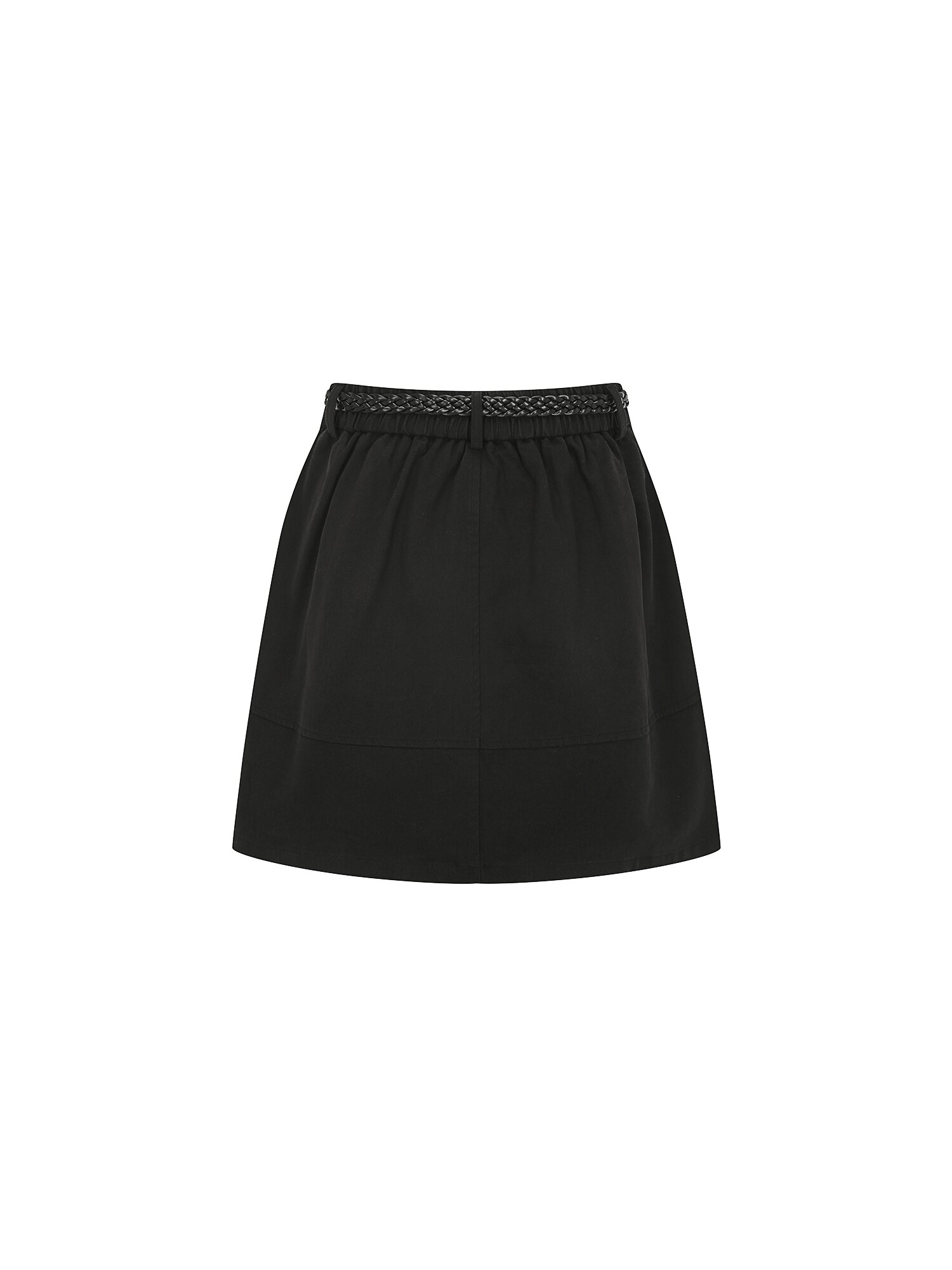 코튼 백 밴딩 A라인 미니 스커트 (BLACK)