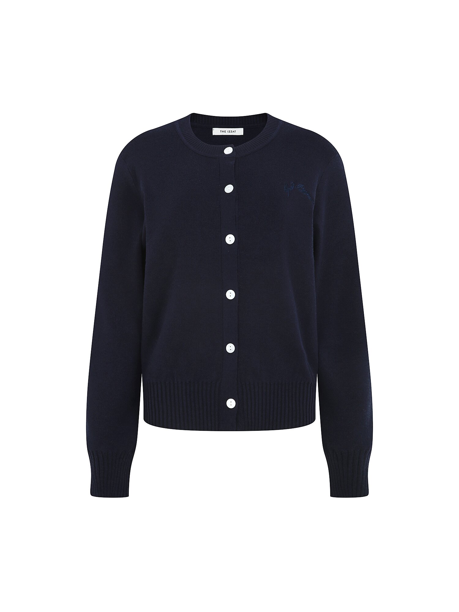 레터링 자수 라운드넥 가디건 (NAVY)