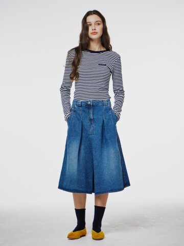 Half plaid denim skirt Navy

