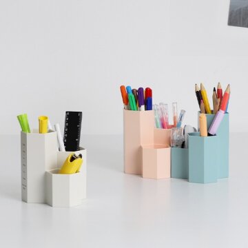책상정리 육각형 3단 높낮이 데스크 연필꽂이 오거나이저