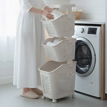 [재입고] 히키스 3단 바스켓 틈새 빨래바구니 이동식 세탁트롤리 슬림정리함