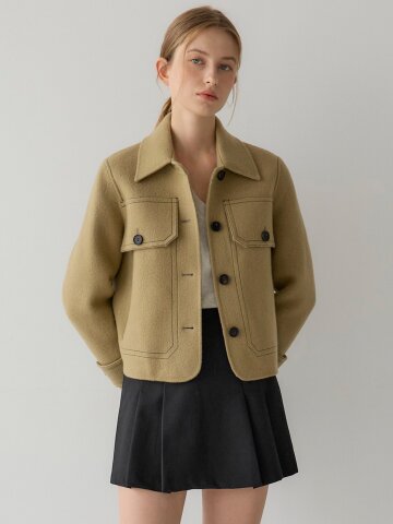 [리오더 2차] 스티치 빅포켓 숏 코트 - 올리브
