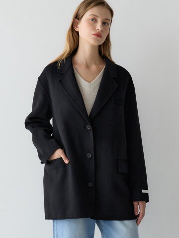 [리오더 2차] 싱글 울 하프 코트 - 블랙
