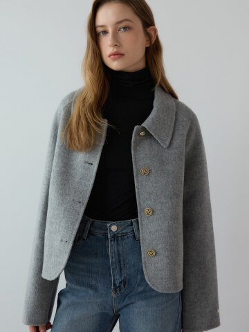 카라 숏 코트 - 그레이