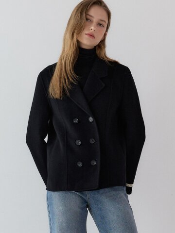 [리오더 3차] 캐시미어 더블 하프 코트 - 블랙