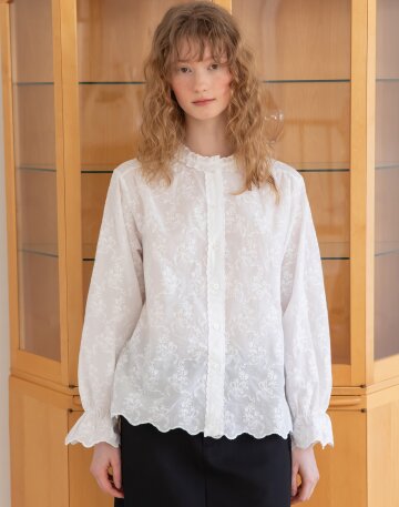 Lace shirring blouse_White