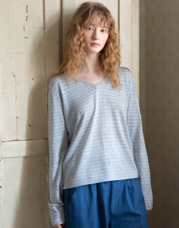 V-neck stripe knitwear_2color