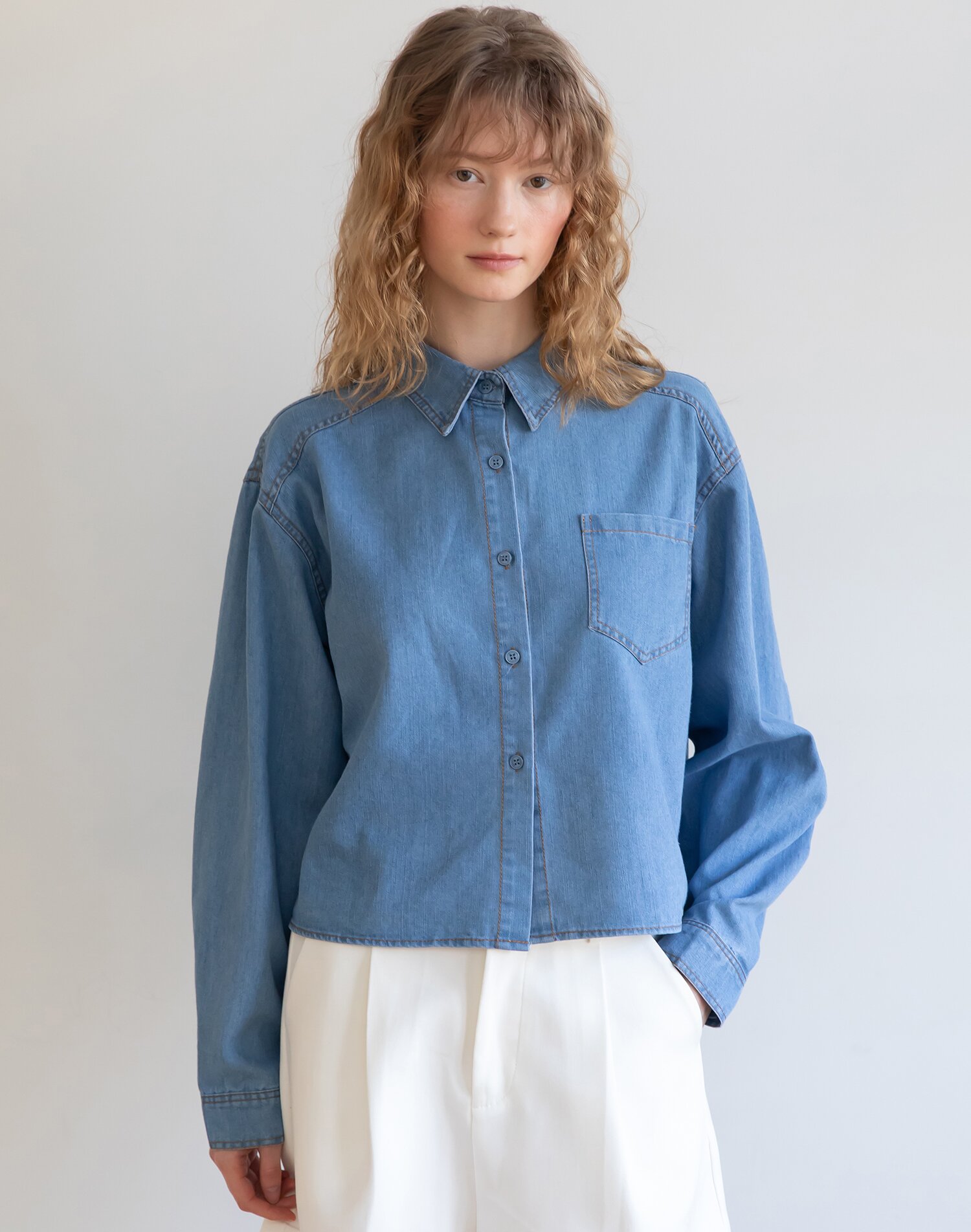 Denim crop shirt_2color