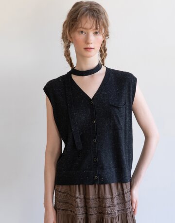 Sleeveless string cardigan_2color