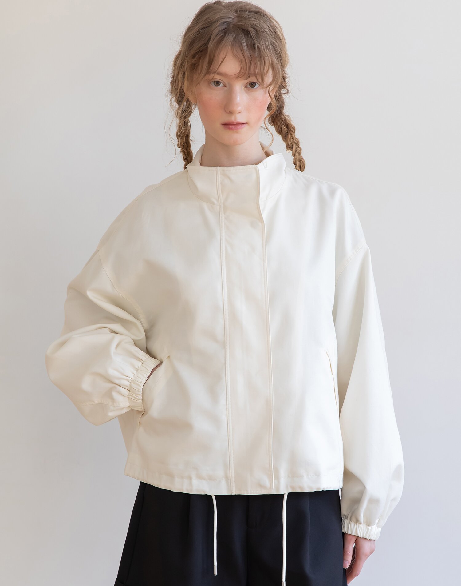 Highneck collar crop jacket_2color