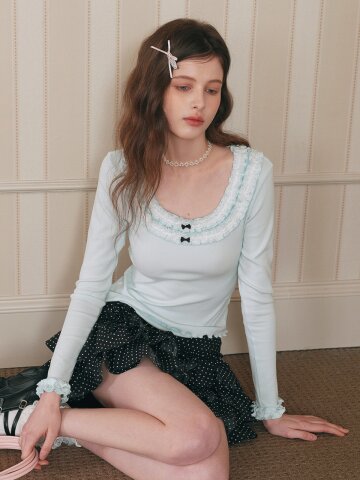 5/11 예약배송_Cest_Slim ruffle long sleeve top