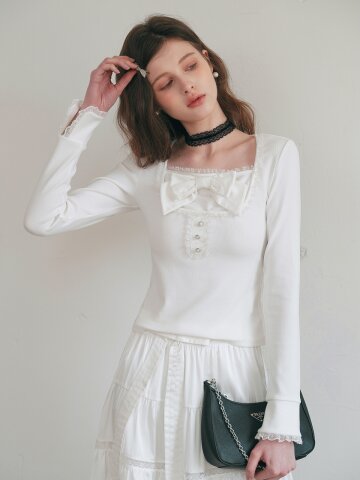 5/11 예약배송_Cest_Ribbon square neck long sleeve top