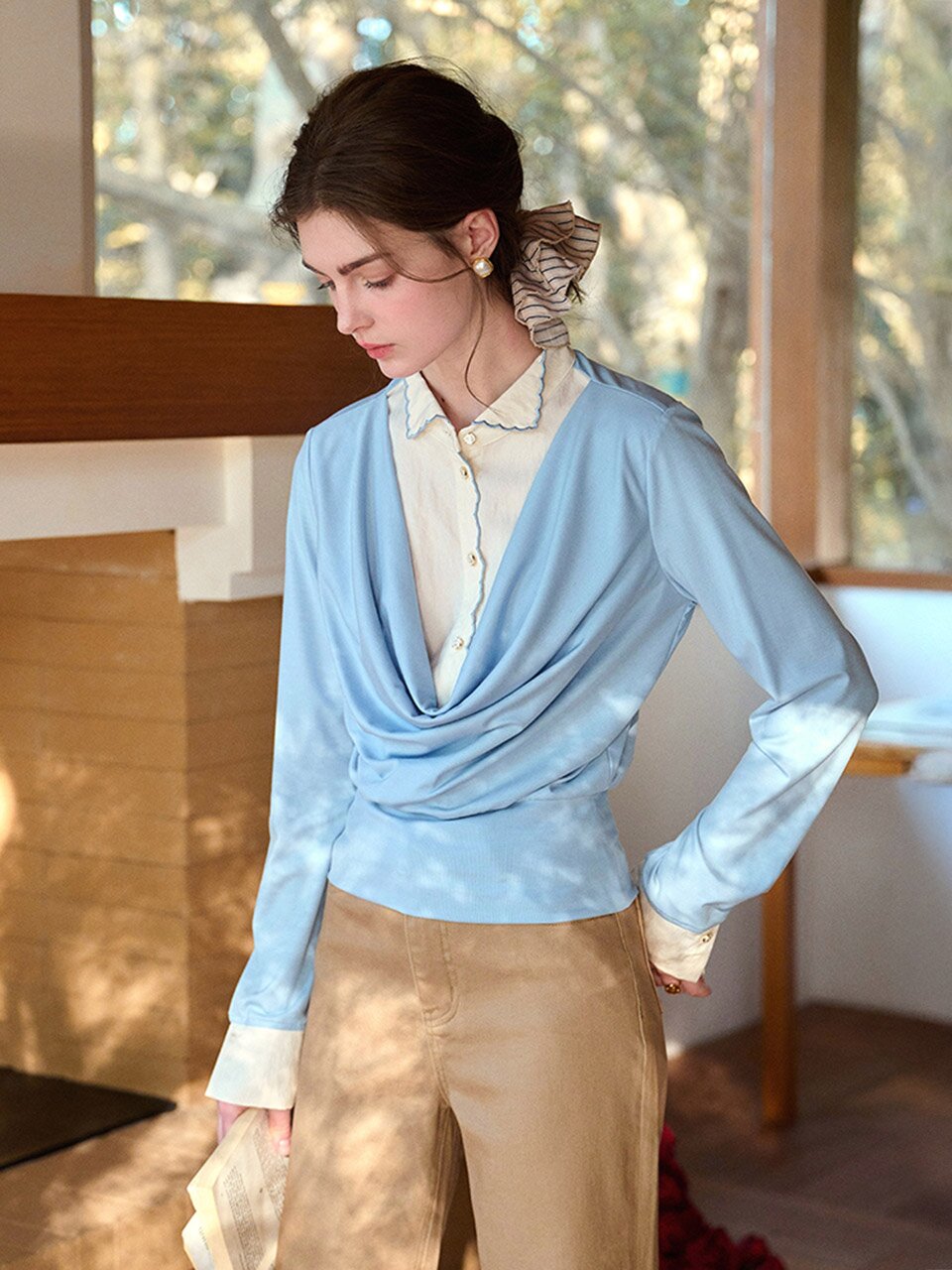 SR_Fake two swing collar blouse_2color