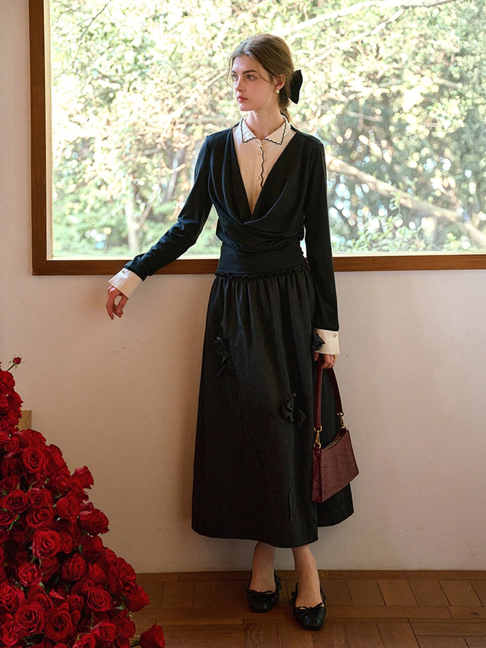 SR_Fake two swing collar blouse_2color