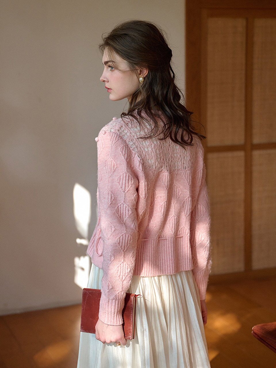 SR_Crochet long sleeve knit cardigan