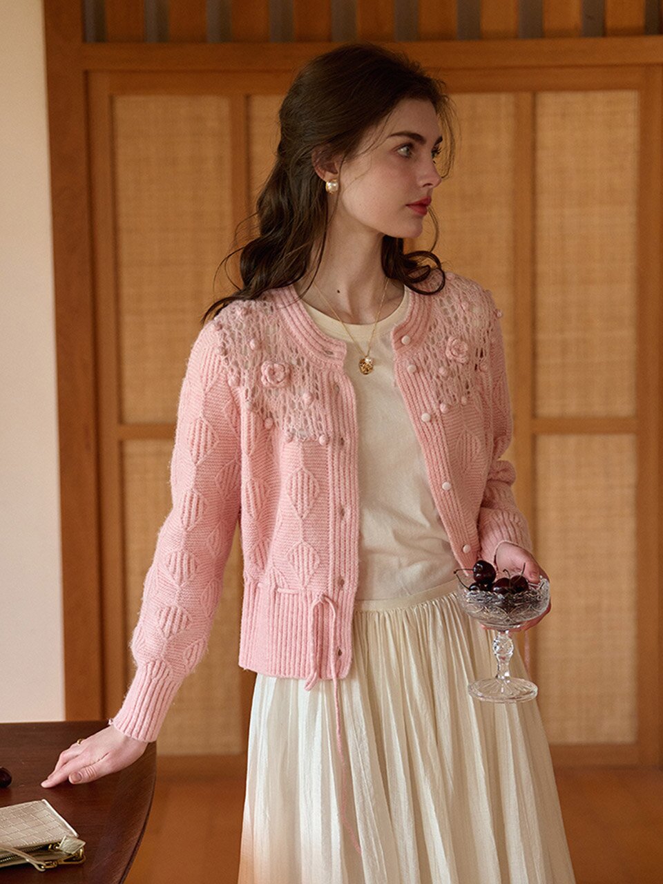 SR_Crochet long sleeve knit cardigan