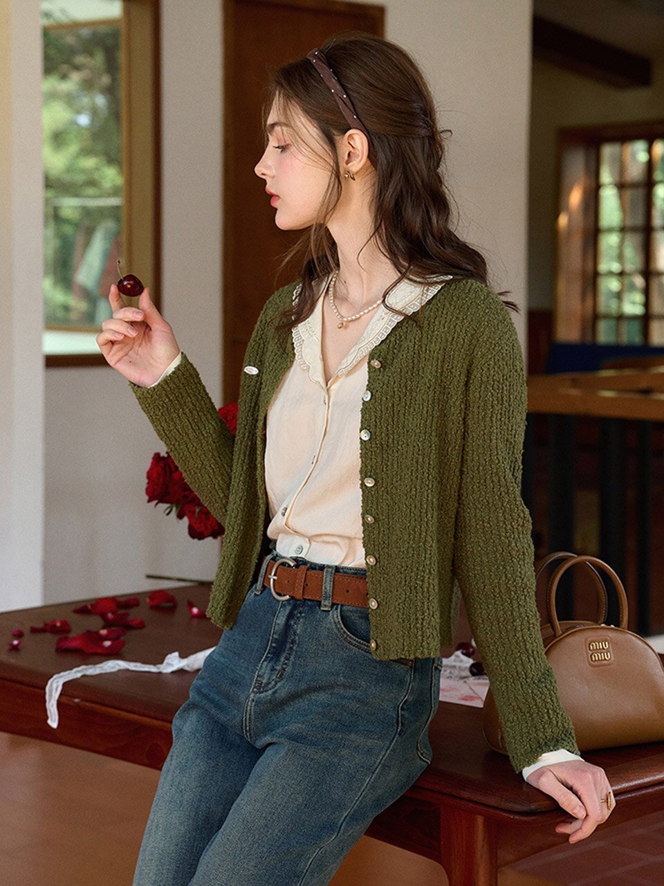 SR_Crew neck sweater cardigan_2color