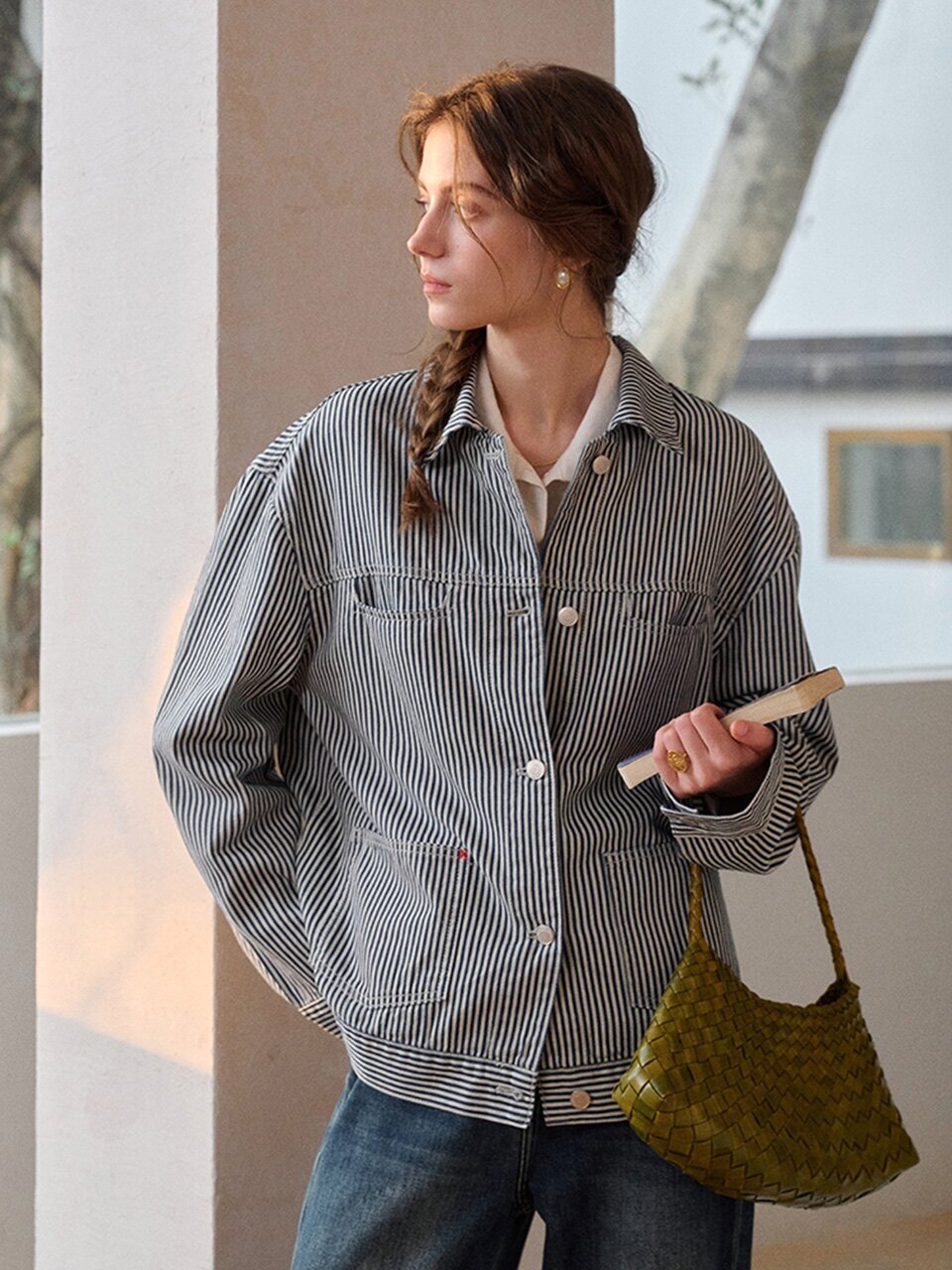 SR_Pinstripe denim shirt jacket_2color