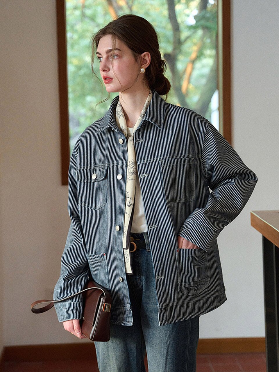 SR_Pinstripe denim shirt jacket_2color