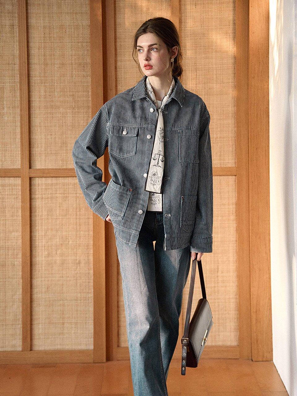 SR_Pinstripe denim shirt jacket_2color