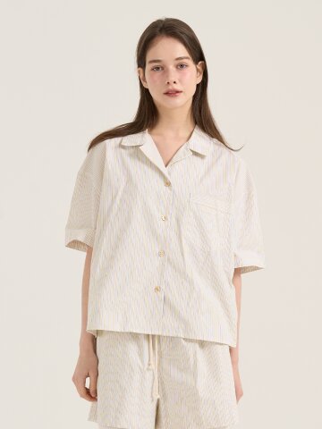 키아로 스트라이프 숏 슬리브 셔츠 - 옐로우