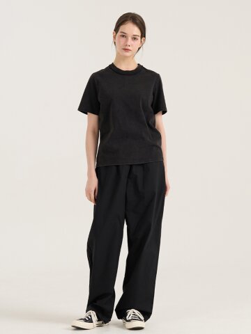 오스티나토 밴딩 와이드 팬츠 - 블랙