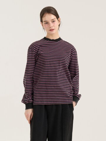 리드미토 스트라이프 롱 슬리브 티셔츠 - 블랙