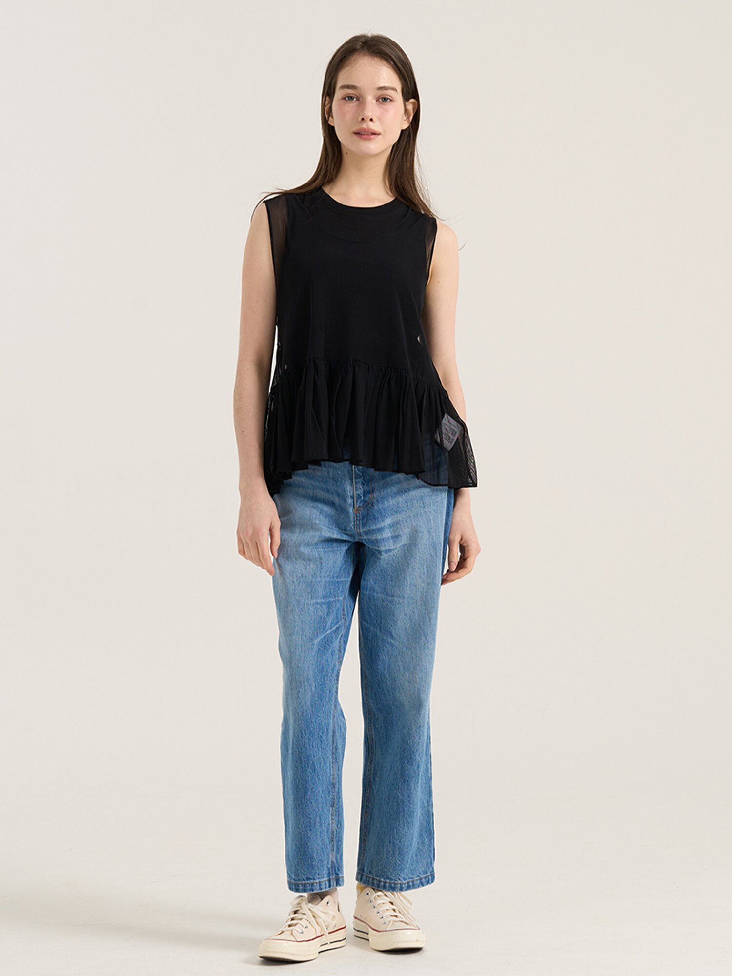 Soave Mesh Sleeve Top - Black