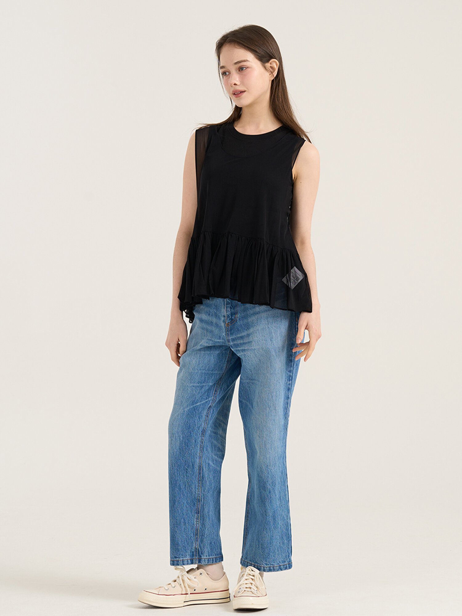 Soave Mesh Sleeve Top - Black