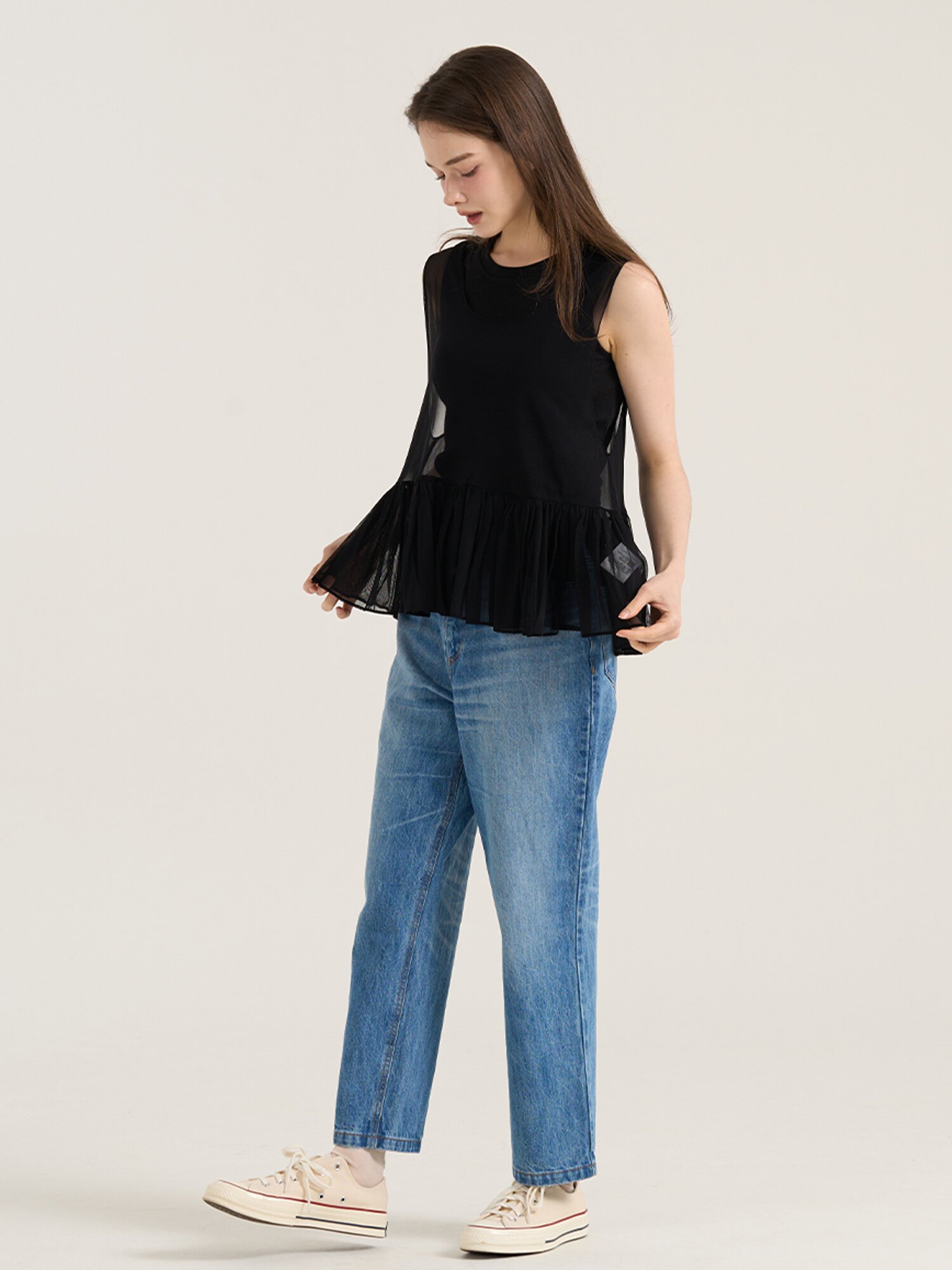 Soave Mesh Sleeve Top - Black