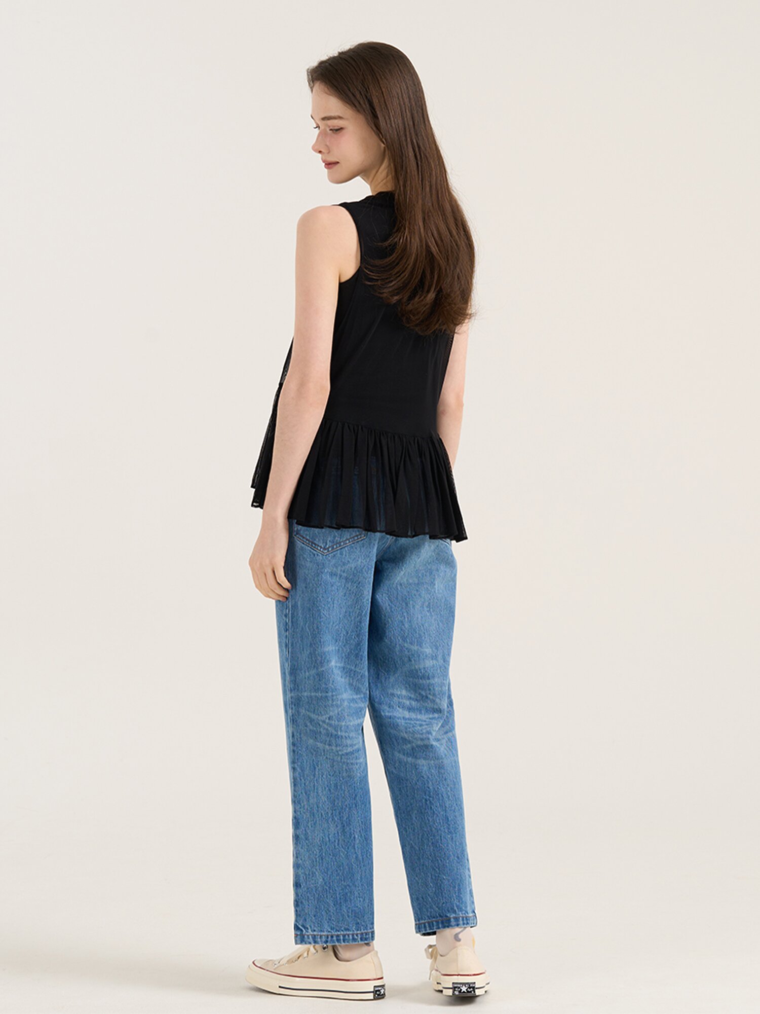Soave Mesh Sleeve Top - Black