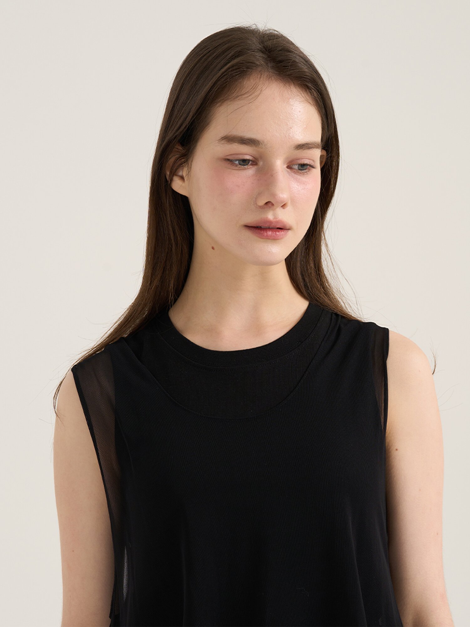 Soave Mesh Sleeve Top - Black