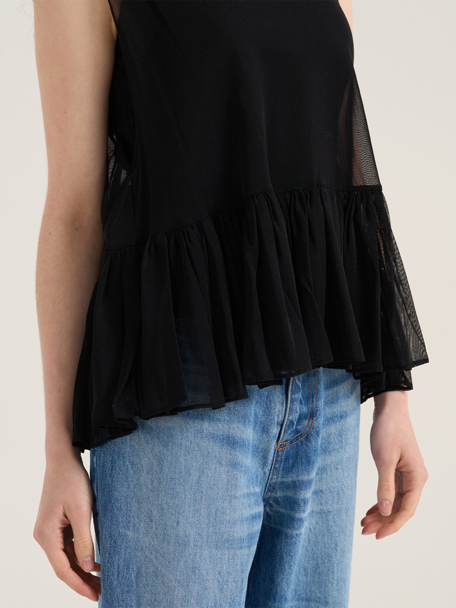 Soave Mesh Sleeve Top - Black
