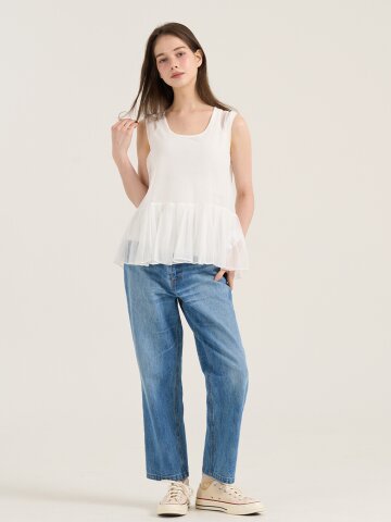 소아베 메쉬 슬리브 탑 - 화이트