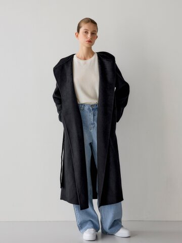 [리오더 4차] 알파카 후드 롱코트 - 블랙