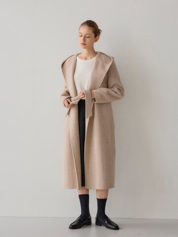 [리오더 4차] 알파카 후드 롱코트 - 베이지
