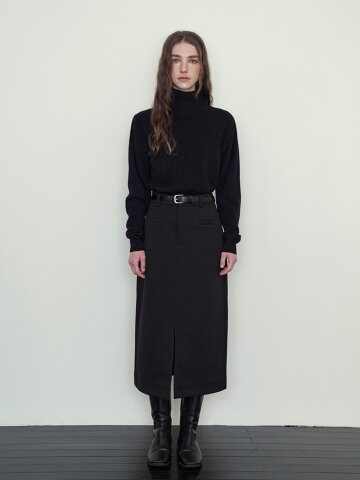 헤링본 벨트 스커트 - 블랙
