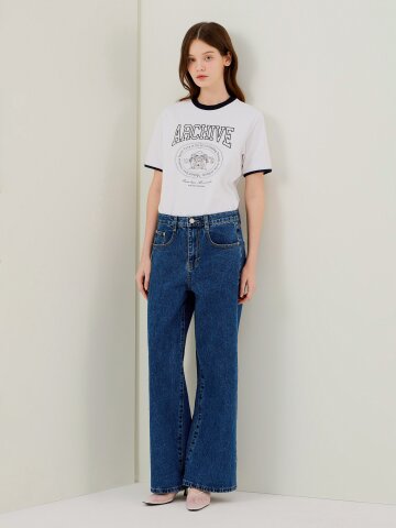 코튼 세미 와이드 데님 팬츠 