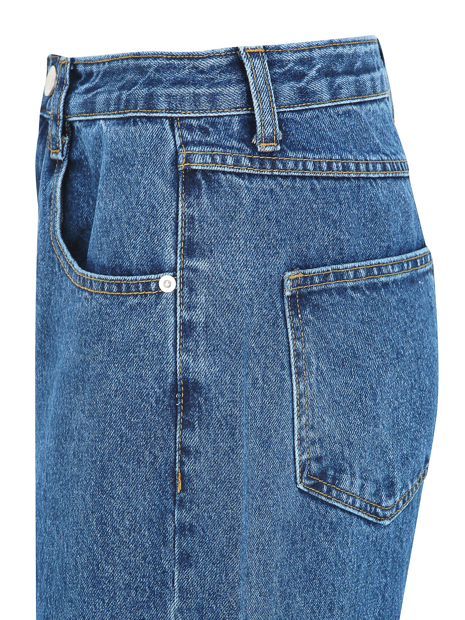 코튼 세미 와이드 데님 팬츠 (BLUE)