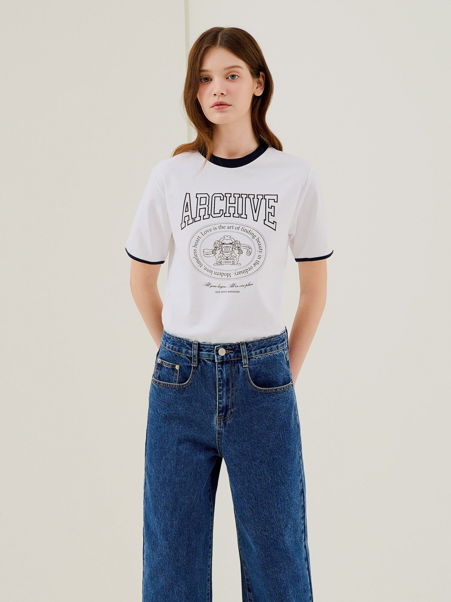 코튼 세미 와이드 데님 팬츠 (BLUE)