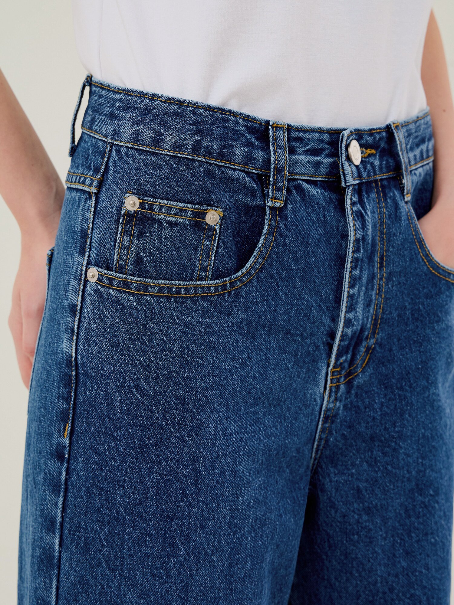 코튼 세미 와이드 데님 팬츠 (BLUE)