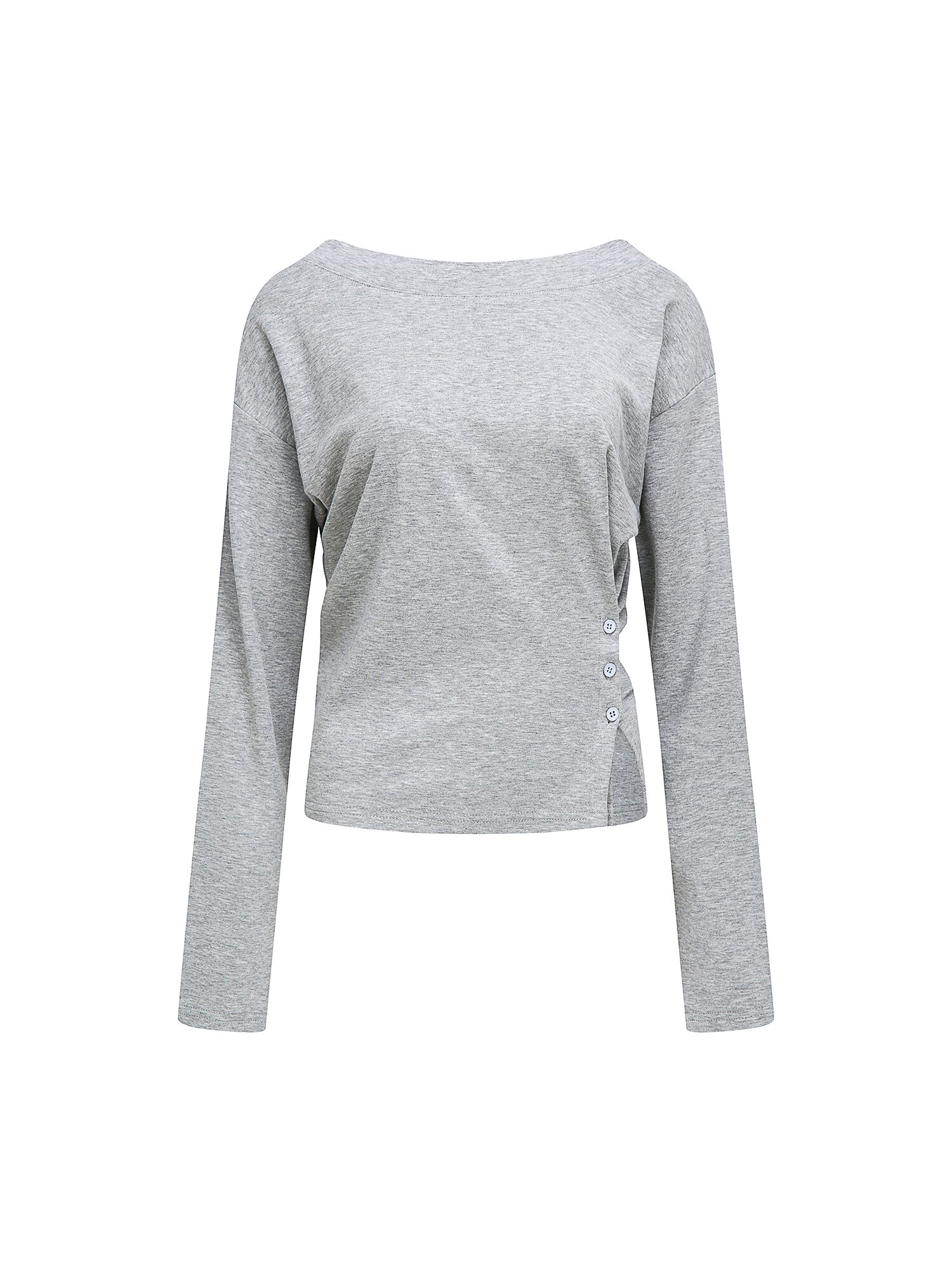 코튼 버튼 오프 숄더 티셔츠 (GREY)