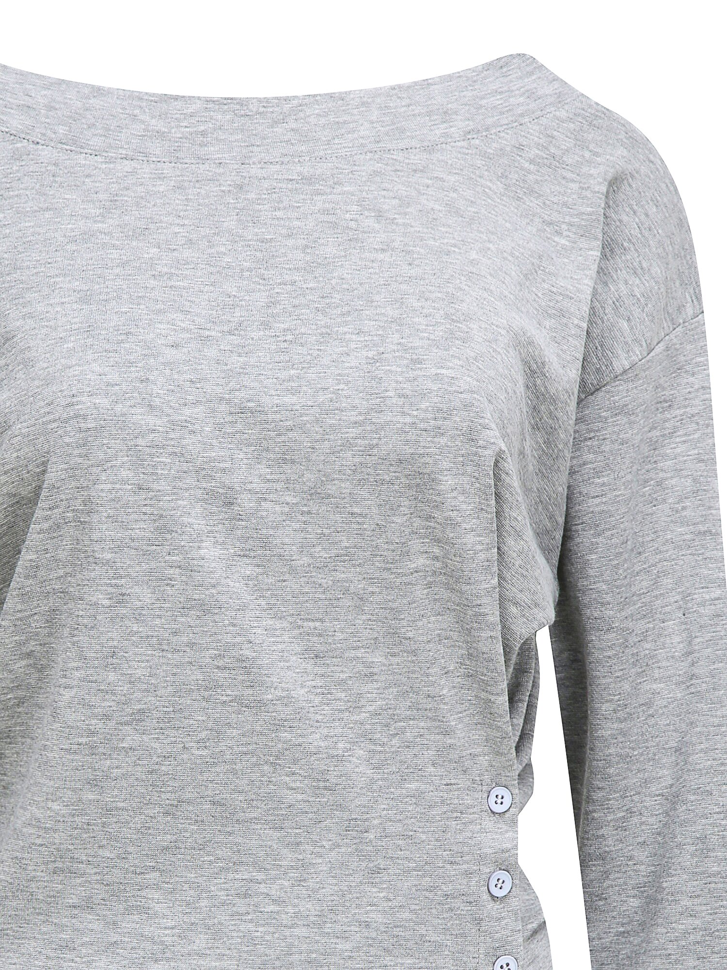 코튼 버튼 오프 숄더 티셔츠 (GREY)