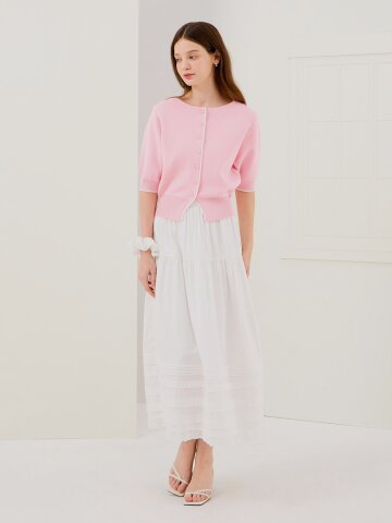 레이스 헴 티어드 밴딩 스커트 