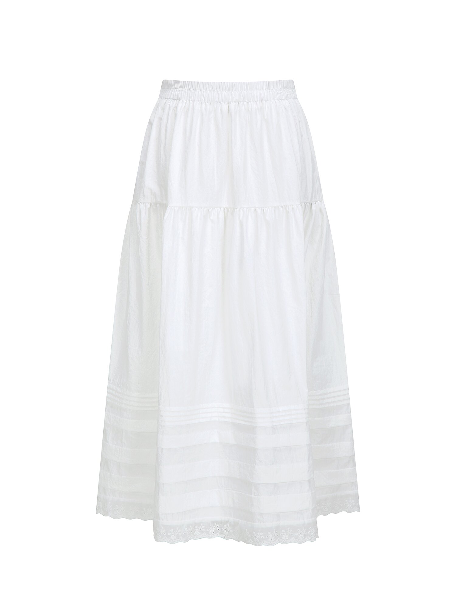 레이스 헴 티어드 밴딩 스커트 (WHITE)