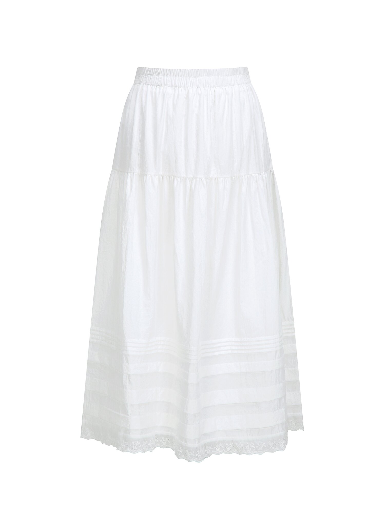 레이스 헴 티어드 밴딩 스커트 (WHITE)