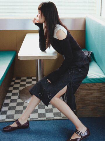 스팽글 백 러플 데님 스커트 