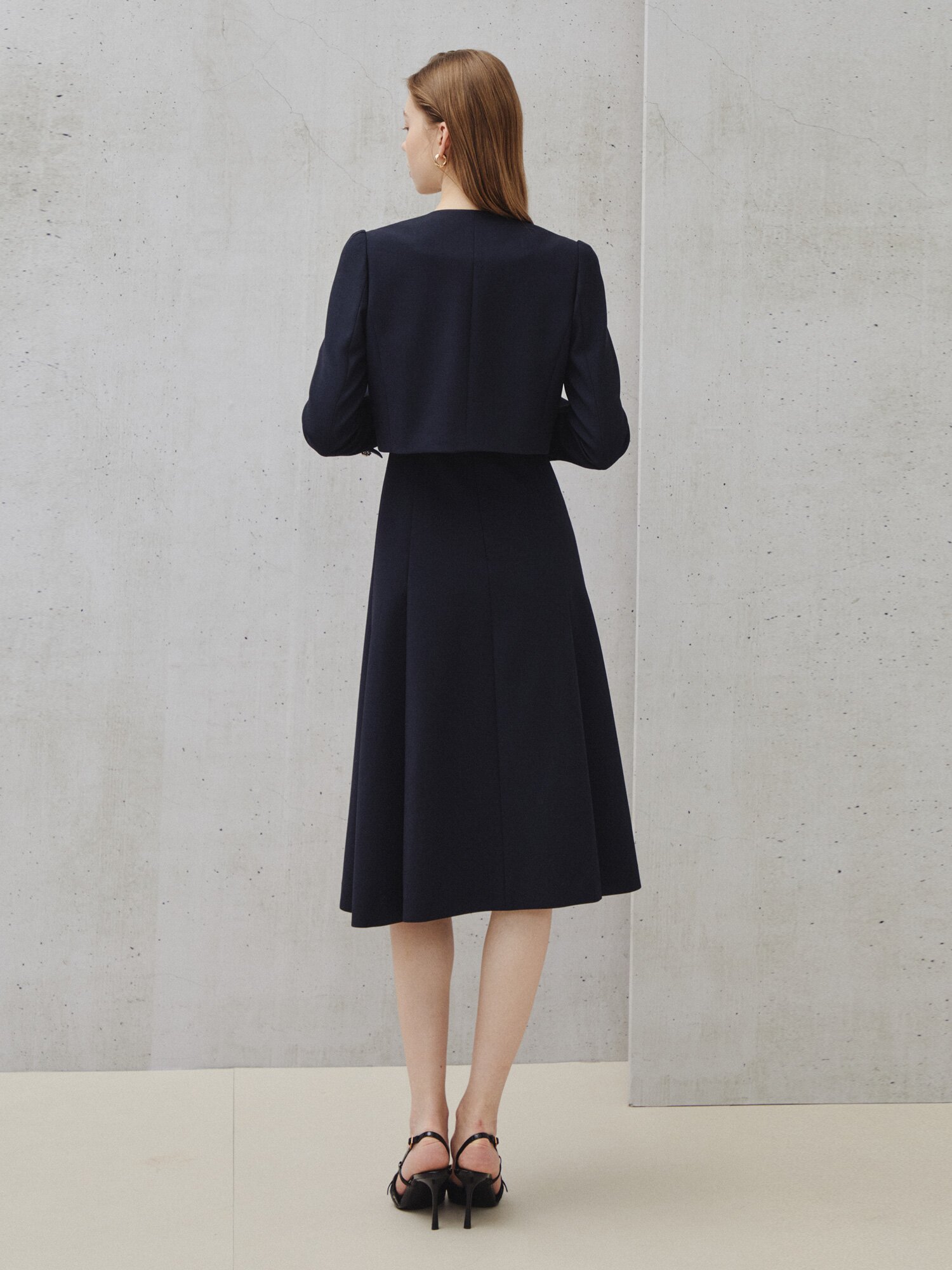 포멀 레이어드 미디 원피스 (NAVY)
