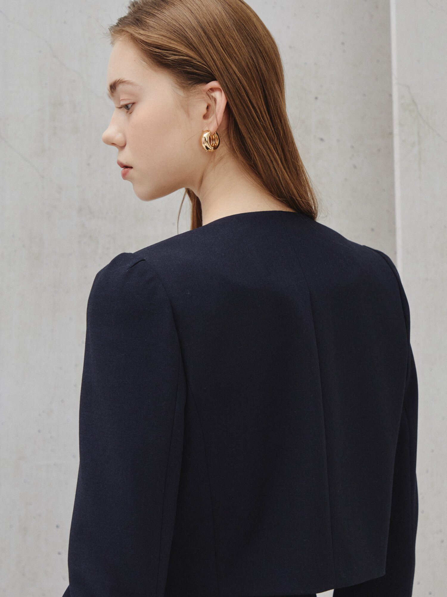 포멀 레이어드 미디 원피스 (NAVY)