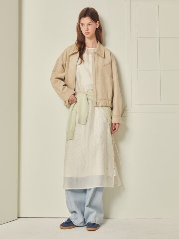 사선 절개 와이드 데님 팬츠 